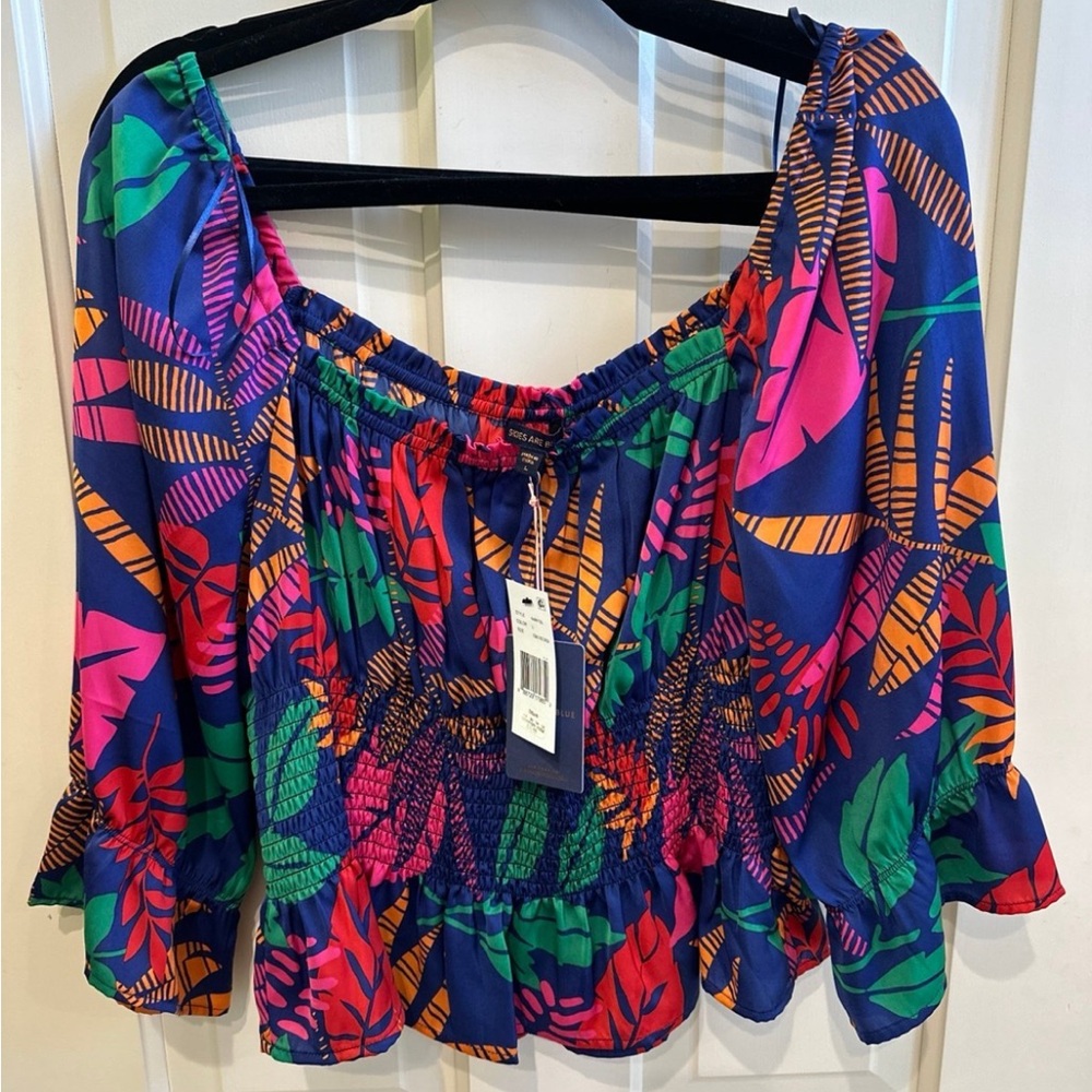 Skies are Blue, smocked waist, square neck top